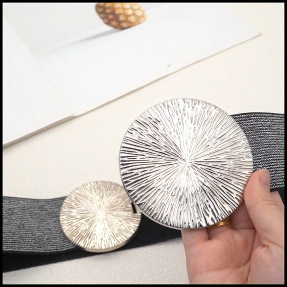 Wide Stretchy Elastic Cinch Belt for Dresses Alloy Buckle